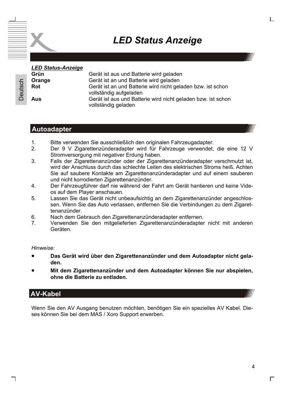 Led status anzeige | Xoro HSD 7580 Ergänzung zu Bedienungsanleitung User Manual | Page 4 / 6