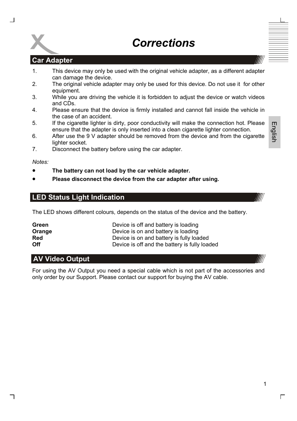 Corrections | Xoro HSD 7580 Ergänzung zu Bedienungsanleitung User Manual | Page 5 / 6
