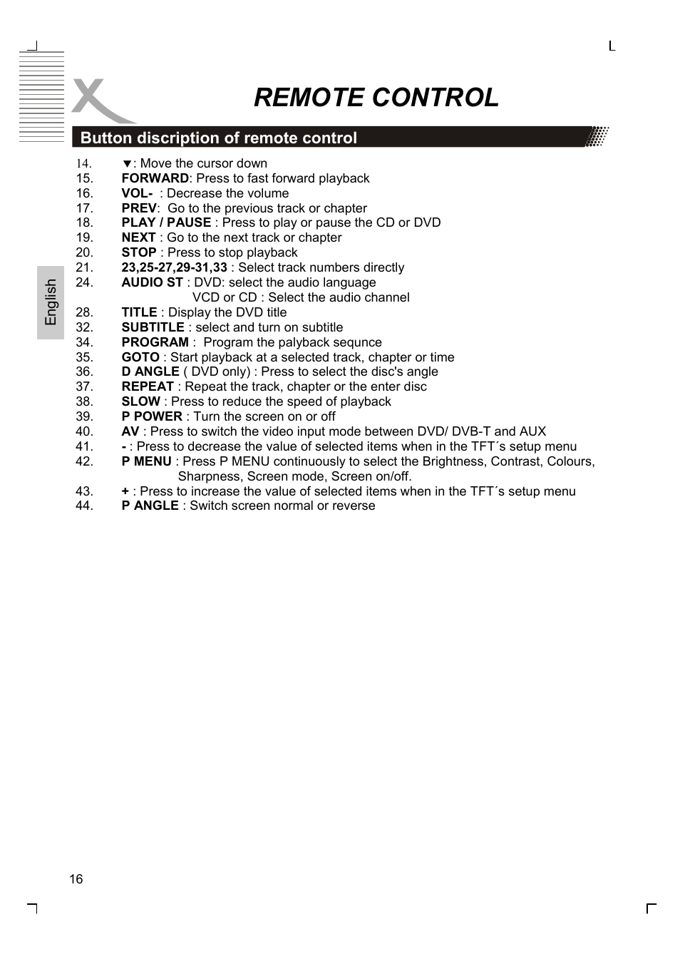 Remote control | Xoro HSD 7510 User Manual | Page 16 / 41