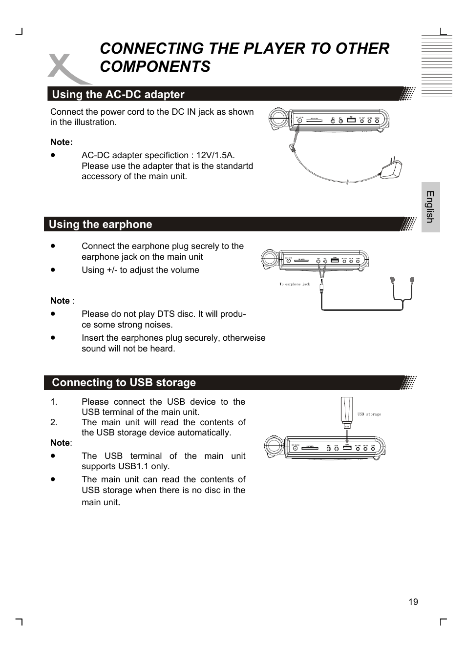 Connecting the player to other components | Xoro HSD 7510 User Manual | Page 19 / 41