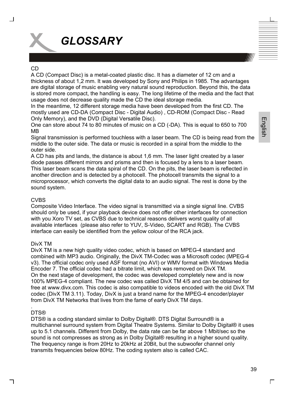 Glossary | Xoro HSD 7510 User Manual | Page 39 / 41