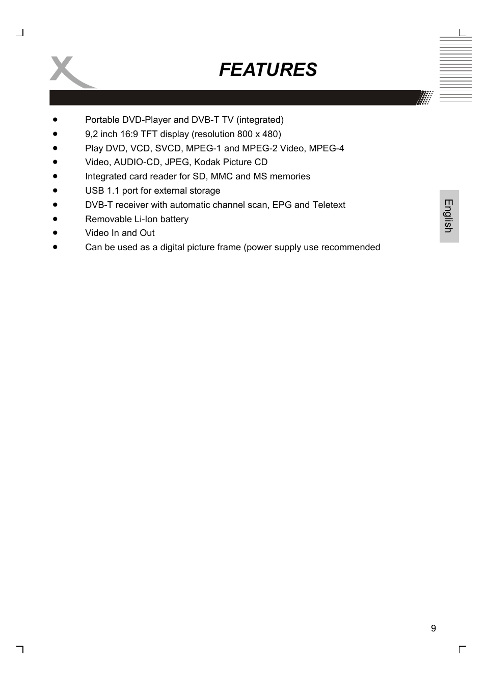 Features | Xoro HSD 7510 User Manual | Page 9 / 41