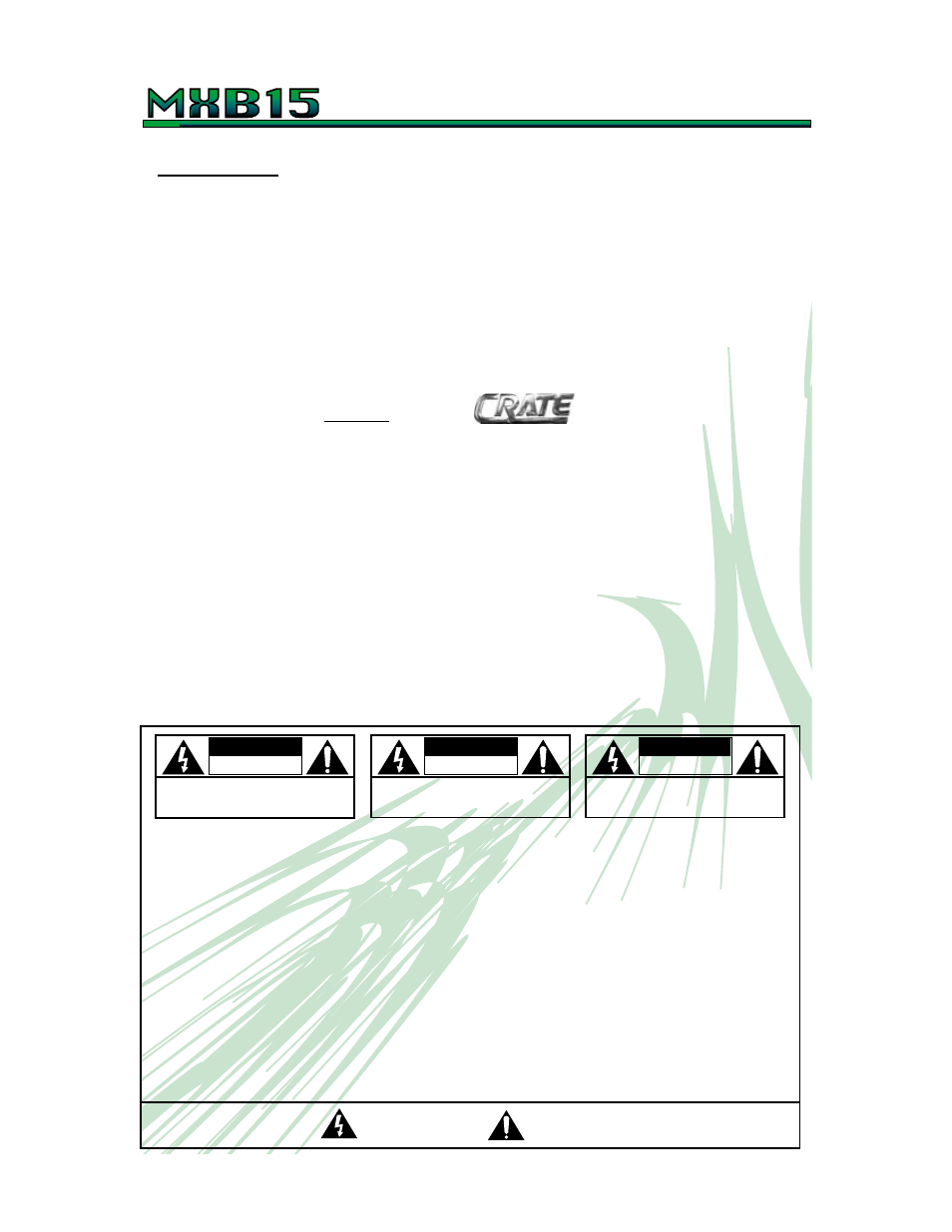 Crate Amplifiers MXB15 User Manual | Page 2 / 8