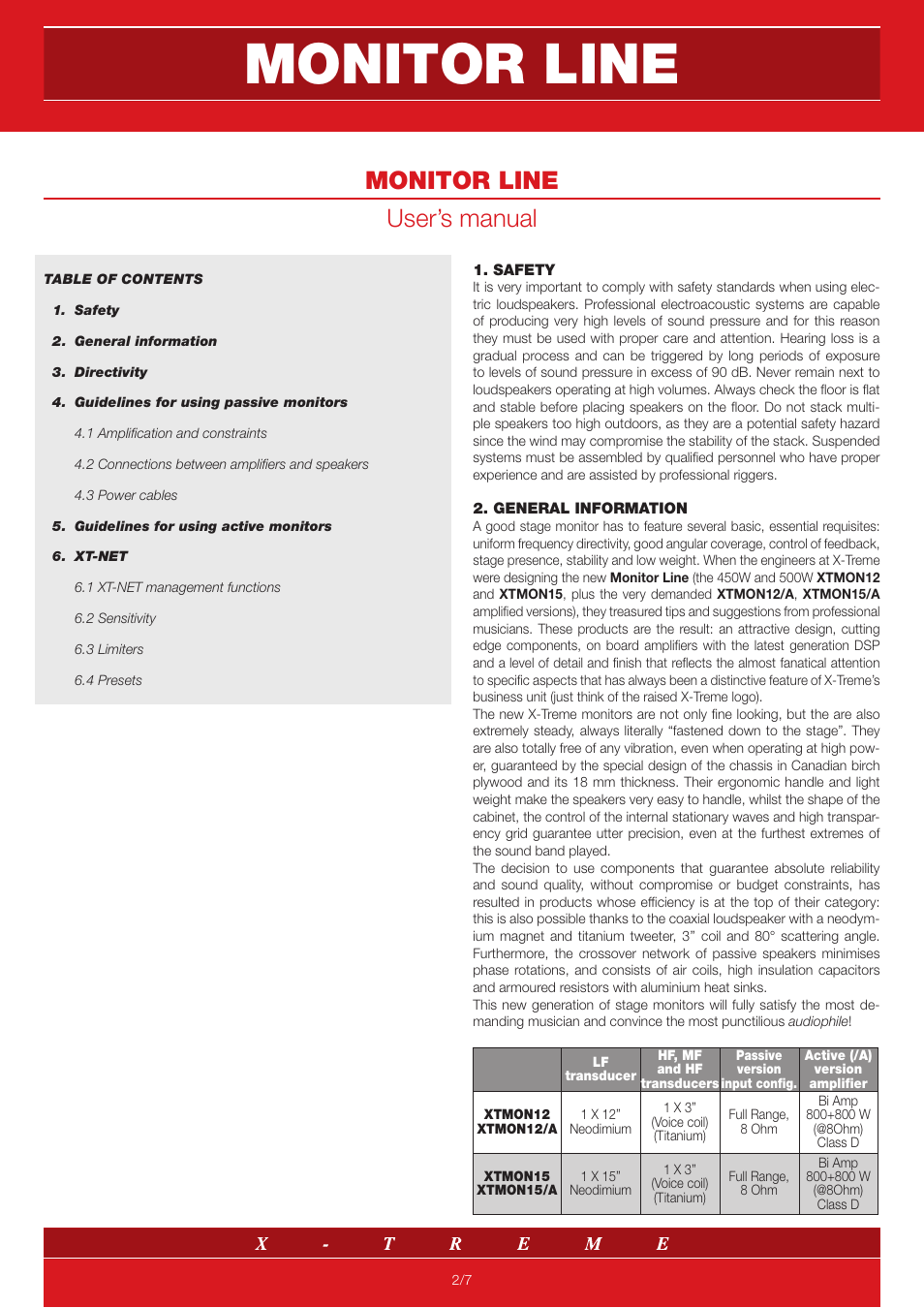 Monitor line, Monitor line user’s manual | X-Treme Audio Monitor Line User Manual | Page 2 / 7