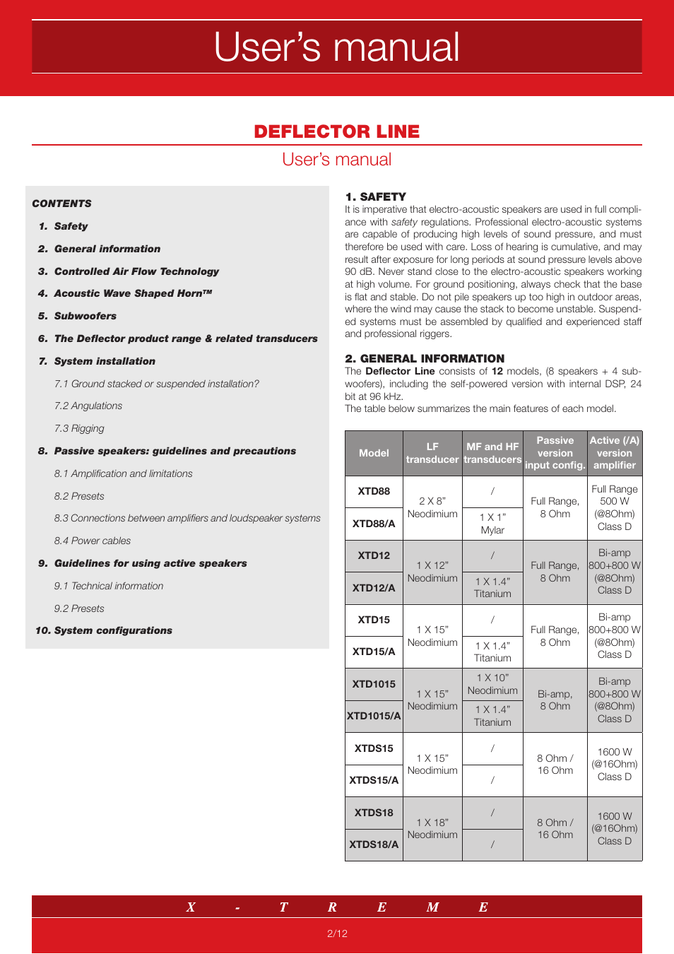 User’s manual, Deflector line user’s manual | X-Treme Audio Deflector Line User Manual | Page 2 / 12