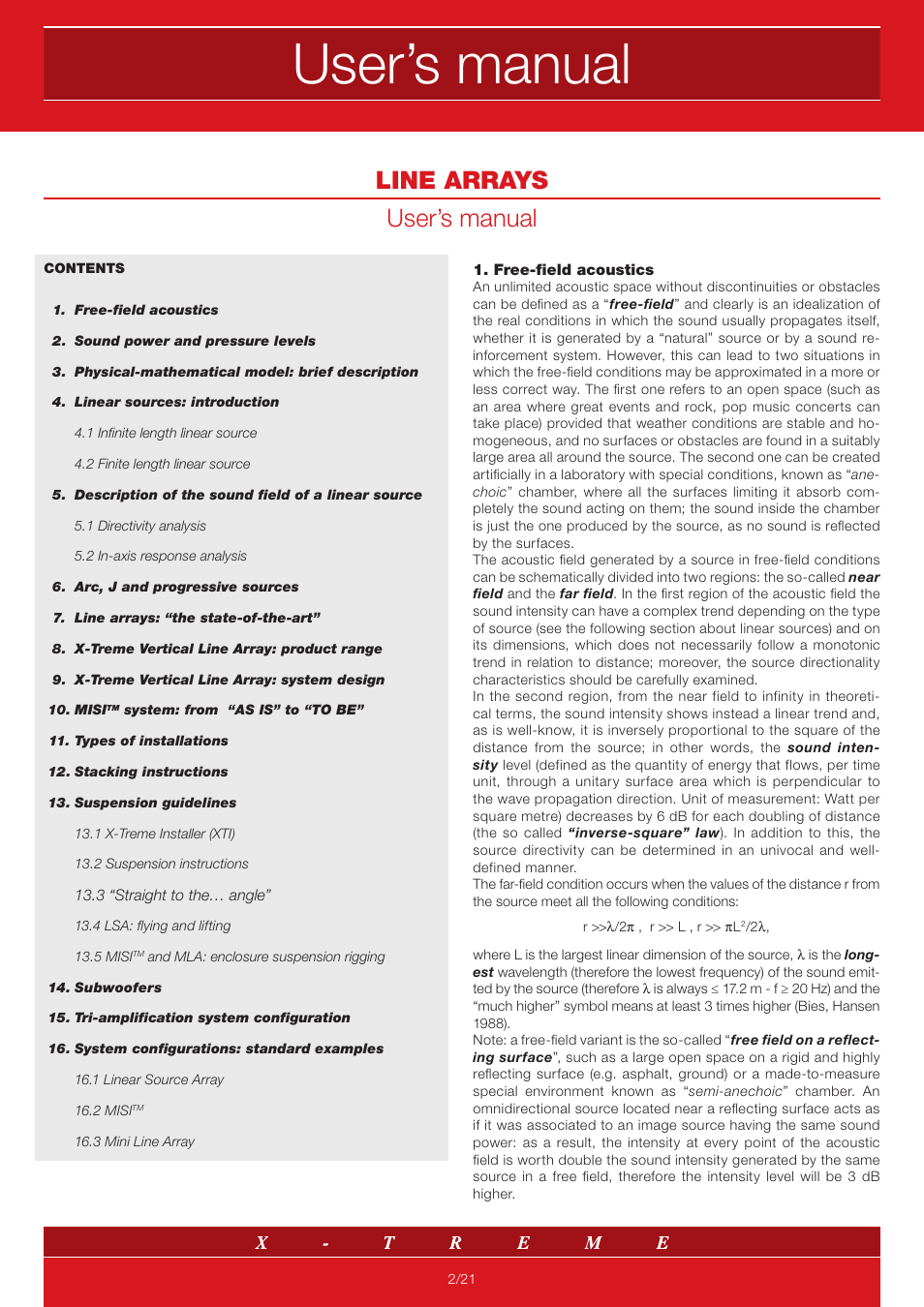 User’s manual, Line arrays user’s manual | X-Treme Audio MISI User Manual | Page 2 / 21