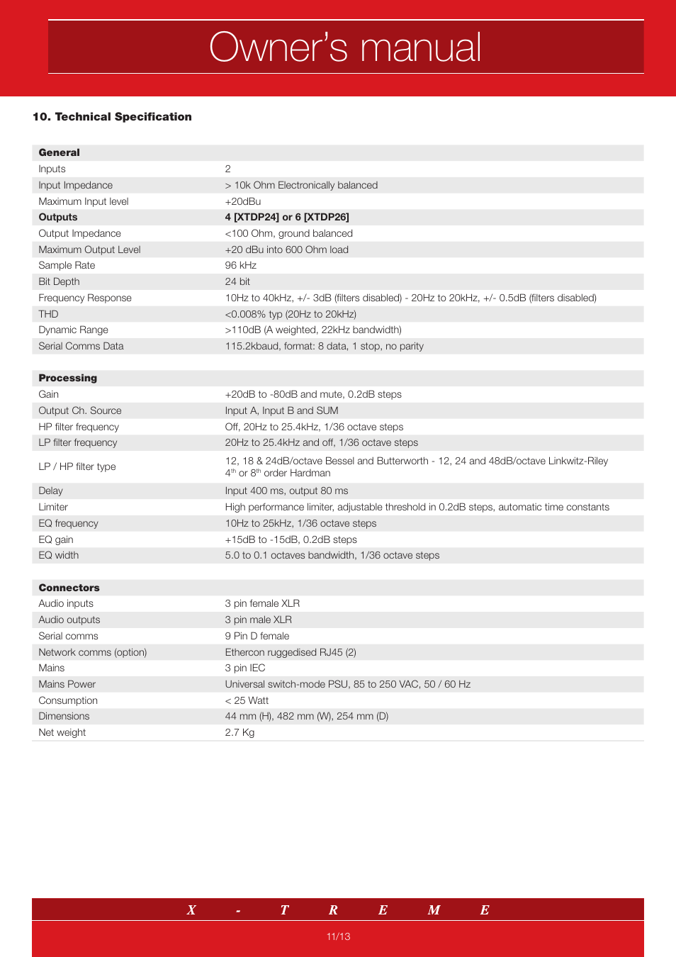 Owner’s manual | X-Treme Audio XTDP User Manual | Page 11 / 13