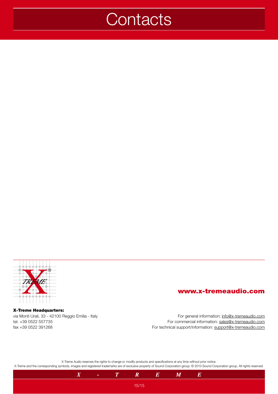 Contacts | X-Treme Audio XT-NET User Manual | Page 15 / 15