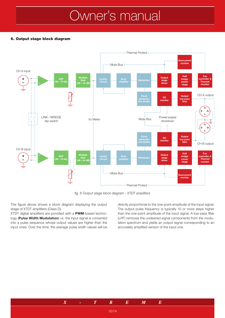 Owner’s manual, Output stage block diagram | X-Treme Audio XTDT User Manual | Page 10 / 14