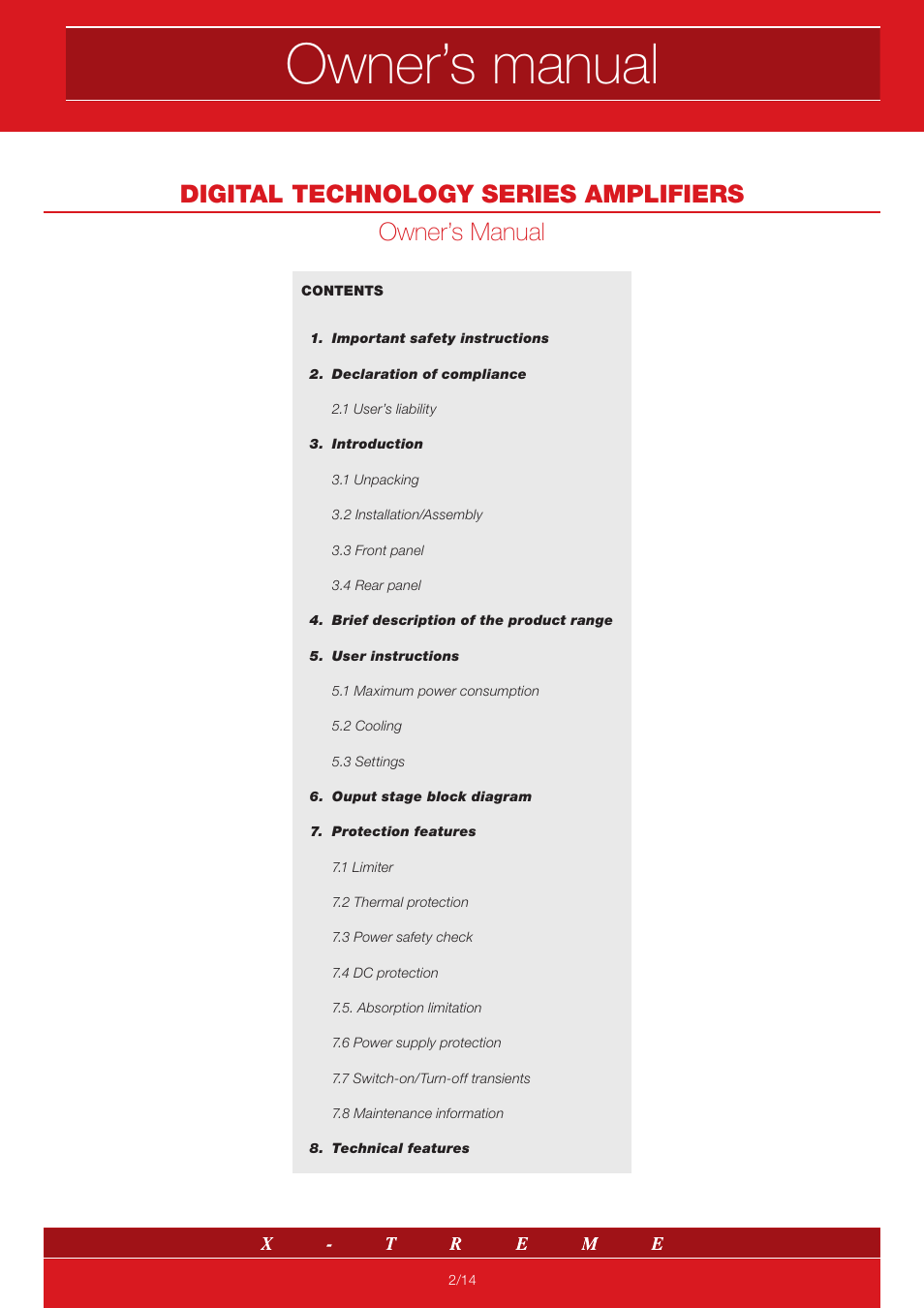 Owner’s manual | X-Treme Audio XTDT User Manual | Page 2 / 14