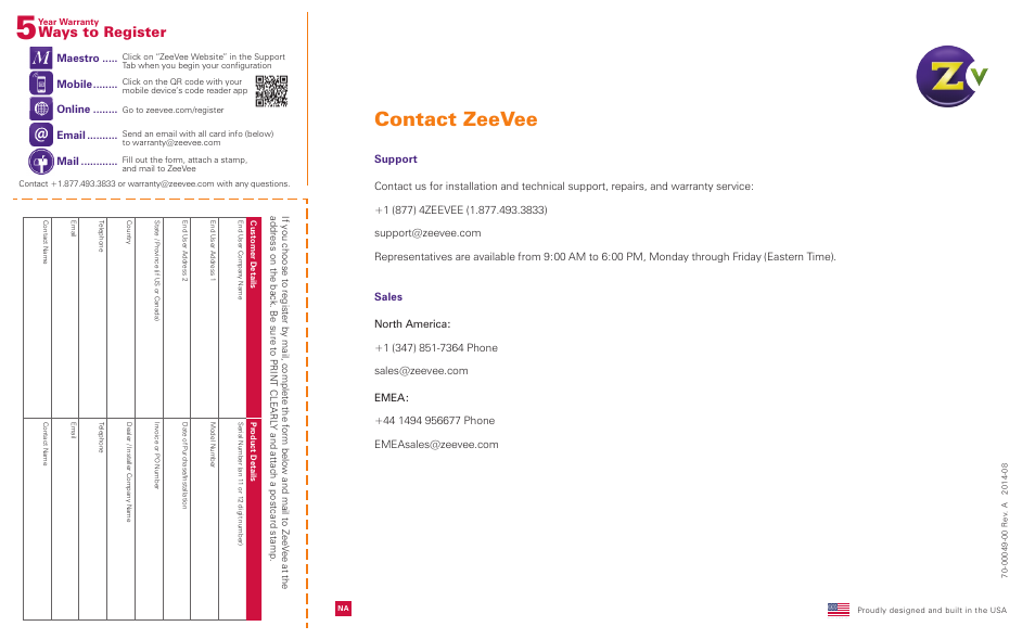 Contact zeevee, Ways to register | ZeeVee ZvPro 600 Series (QAM) User Manual | Page 12 / 12