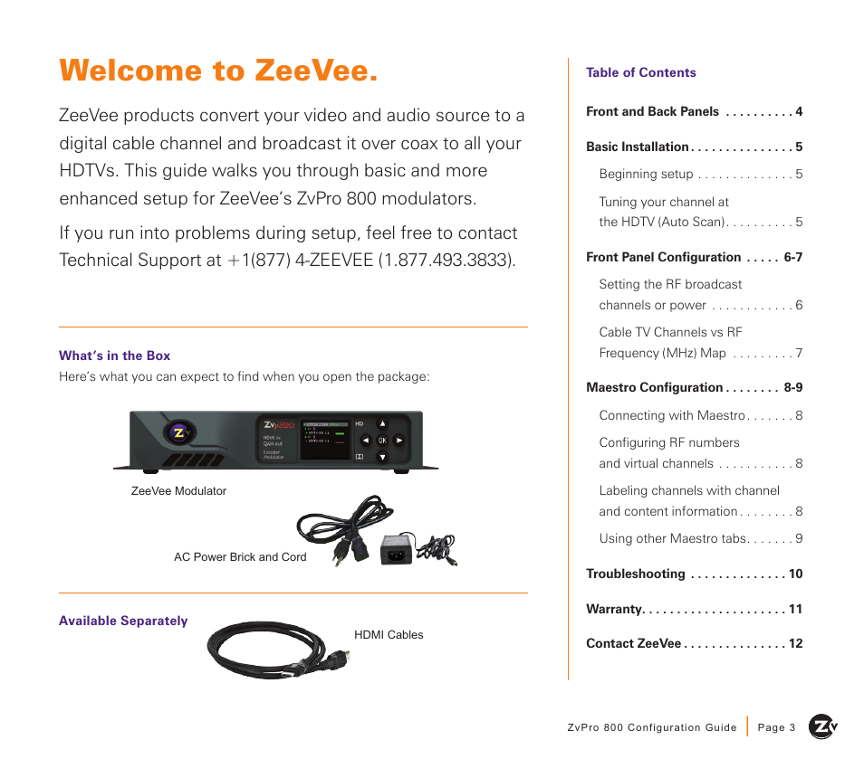 Welcome to zeevee | ZeeVee ZvPro 800 Series (QAM) User Manual | Page 3 / 12