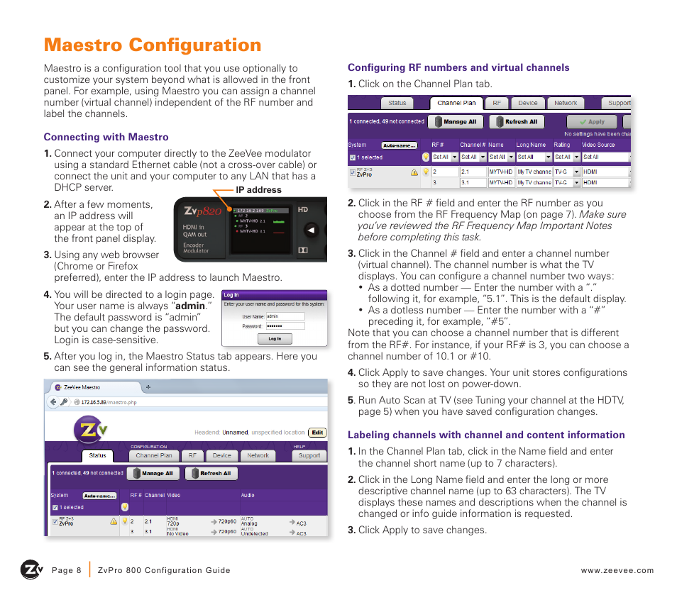 Maestro configuration | ZeeVee ZvPro 800 Series (QAM) User Manual | Page 8 / 12