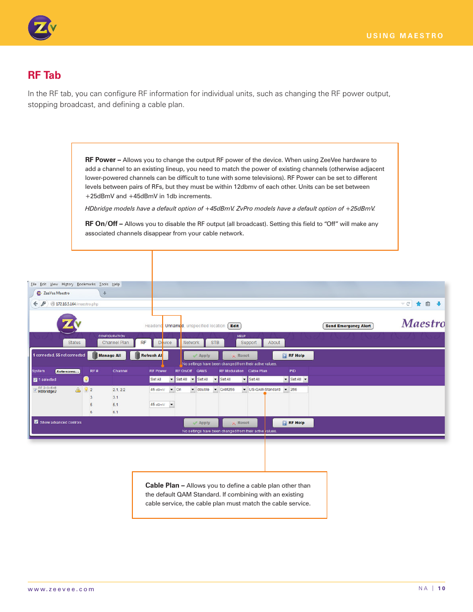 Rf tab | ZeeVee Using Maestro (QAM) User Manual | Page 10 / 21