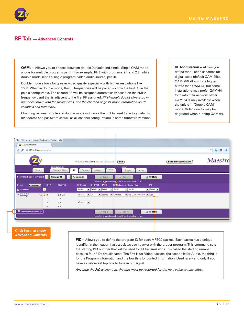 Rf tab | ZeeVee Using Maestro (QAM) User Manual | Page 11 / 21