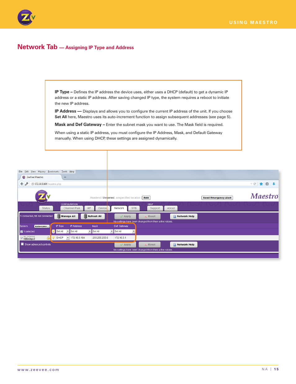 Network tab | ZeeVee Using Maestro (QAM) User Manual | Page 15 / 21