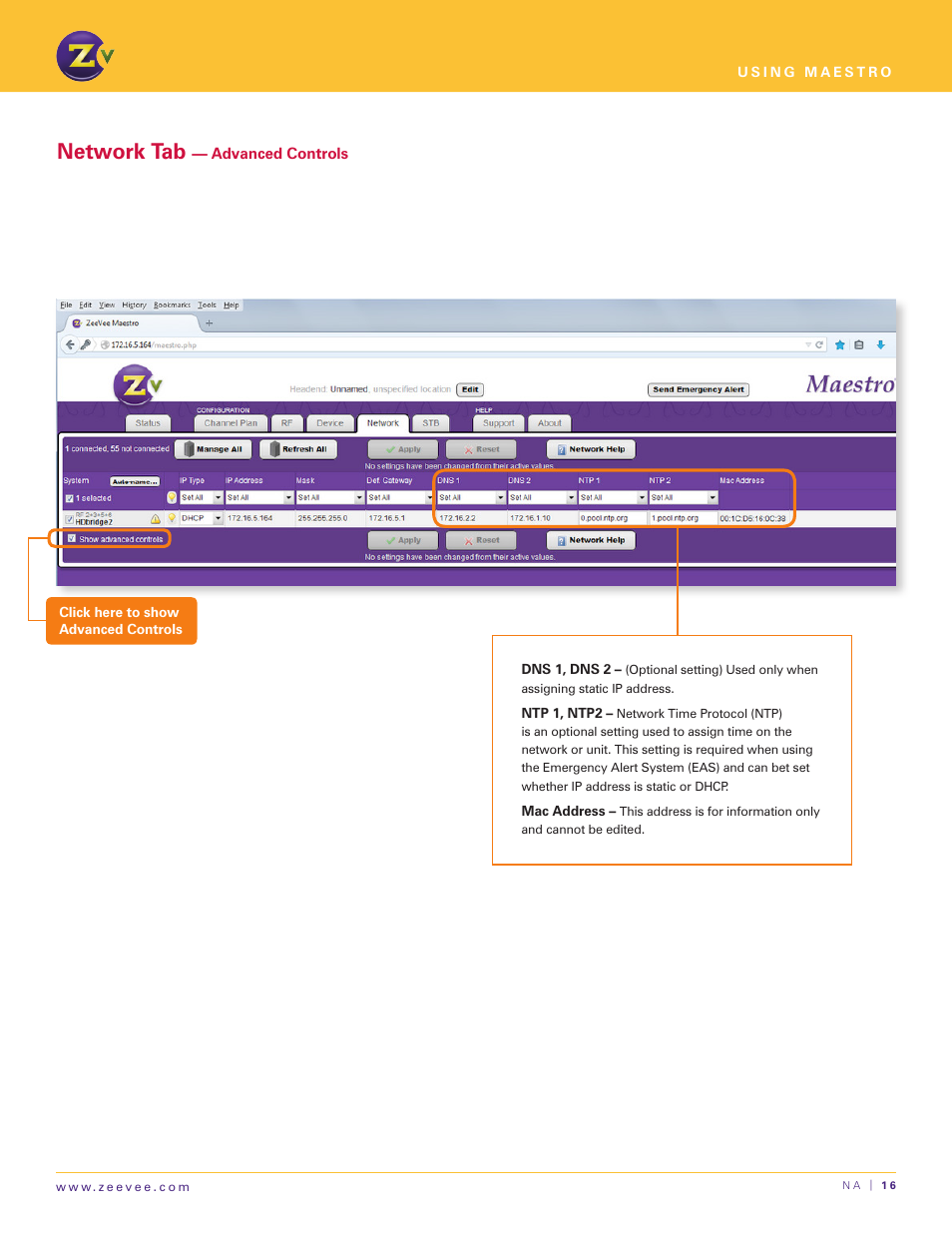 Network tab | ZeeVee Using Maestro (QAM) User Manual | Page 16 / 21