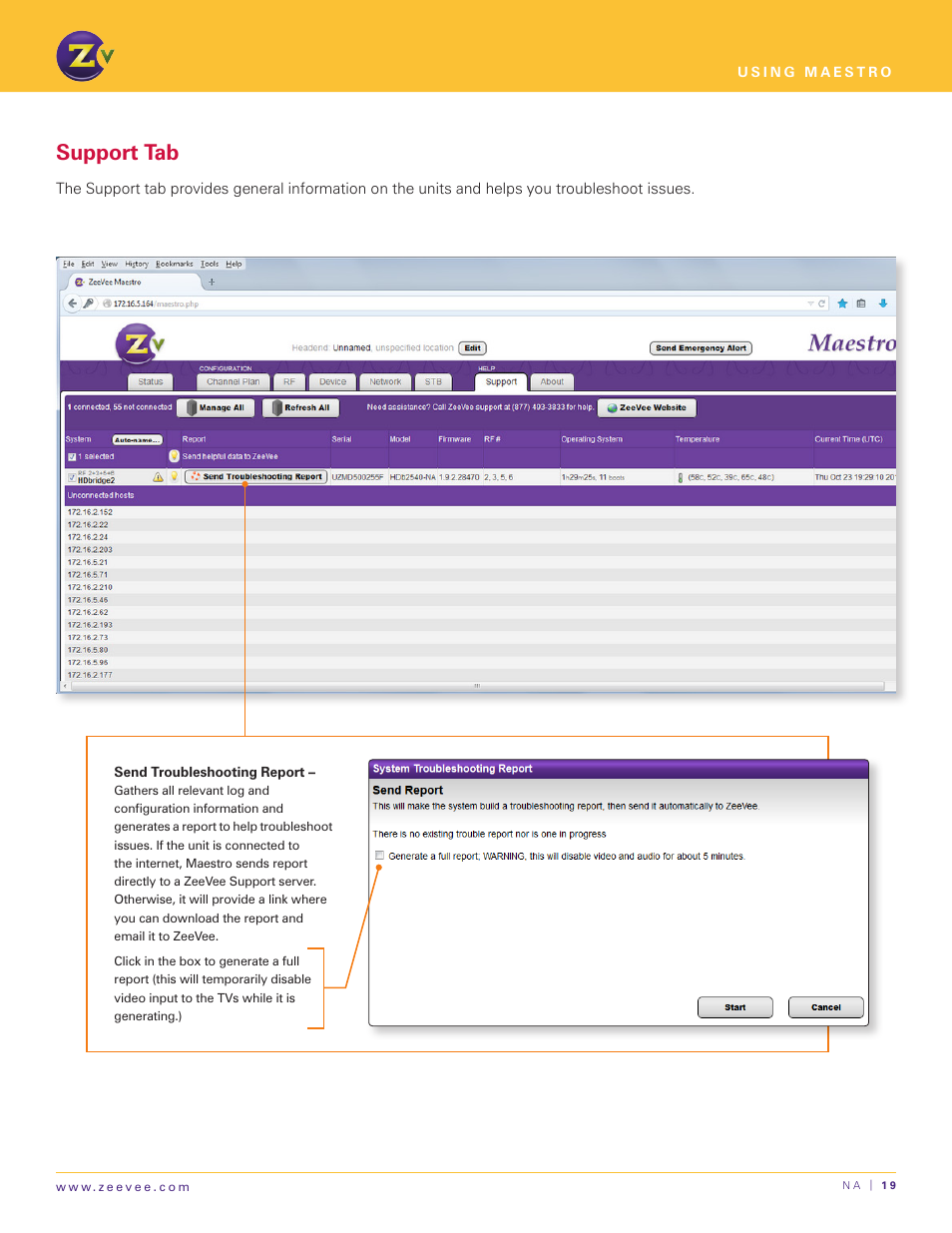 Support tab | ZeeVee Using Maestro (QAM) User Manual | Page 19 / 21