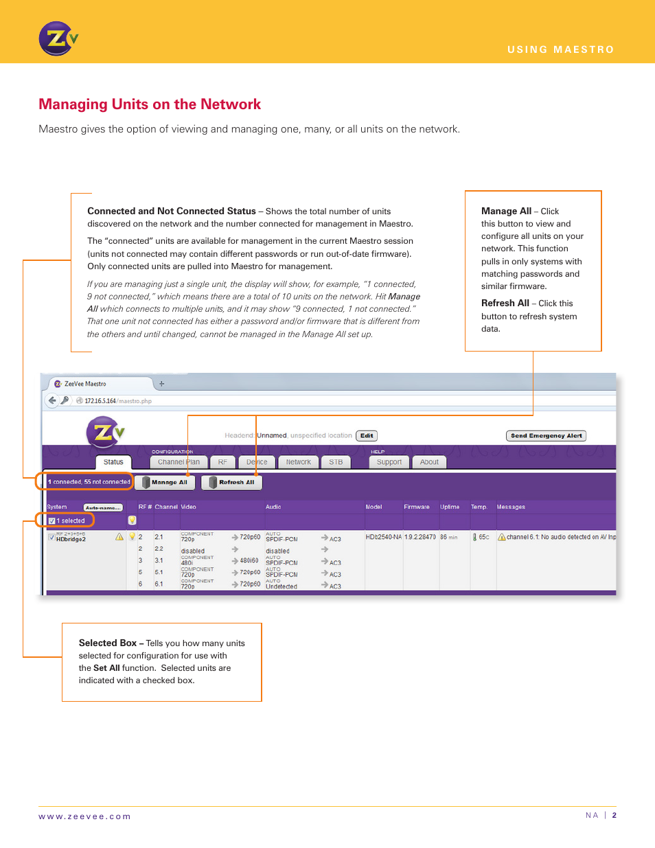 Managing units on the network | ZeeVee Using Maestro (QAM) User Manual | Page 2 / 21