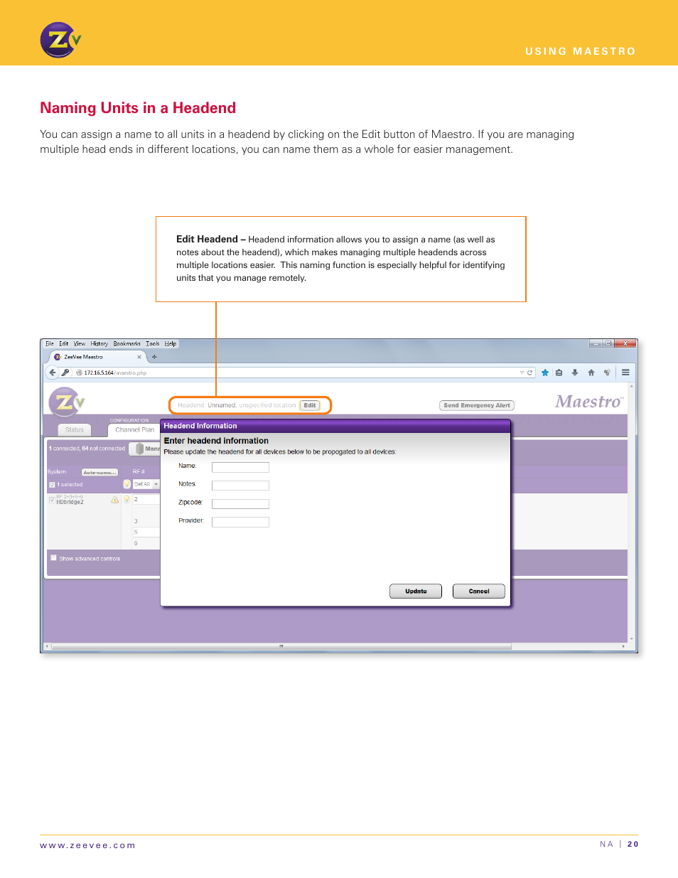 Naming units in a headend | ZeeVee Using Maestro (QAM) User Manual | Page 20 / 21