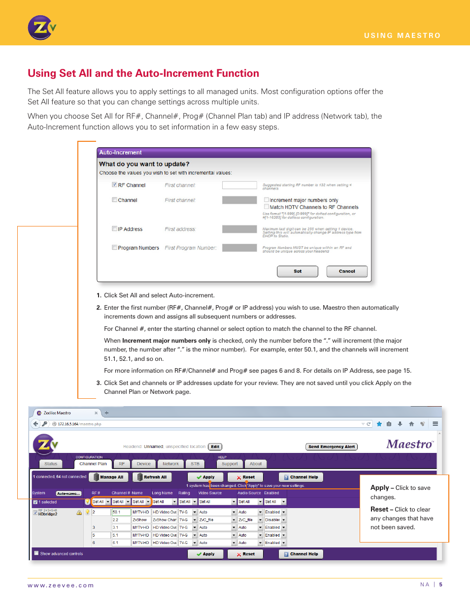 Using set all and the auto-increment function | ZeeVee Using Maestro (QAM) User Manual | Page 5 / 21