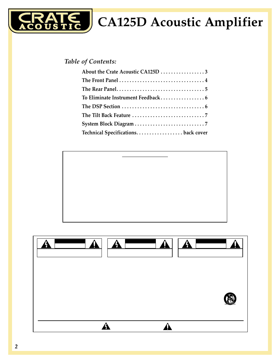 Crate Amplifiers CA125D User Manual | Page 2 / 8