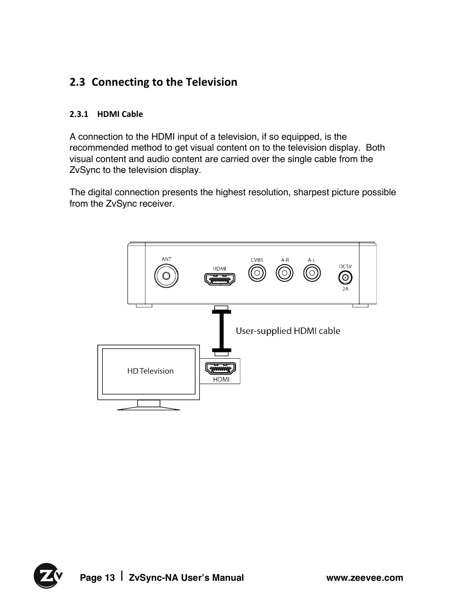 3 connecting to the television | ZeeVee ZvSync (QAM) User Manual | Page 13 / 32