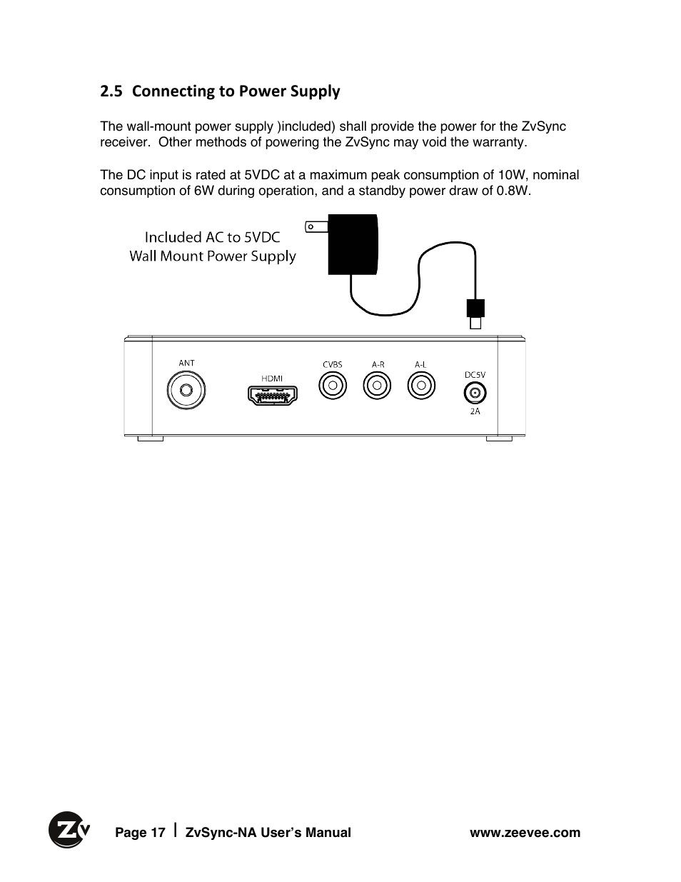 5 connecting to power supply | ZeeVee ZvSync (QAM) User Manual | Page 17 / 32