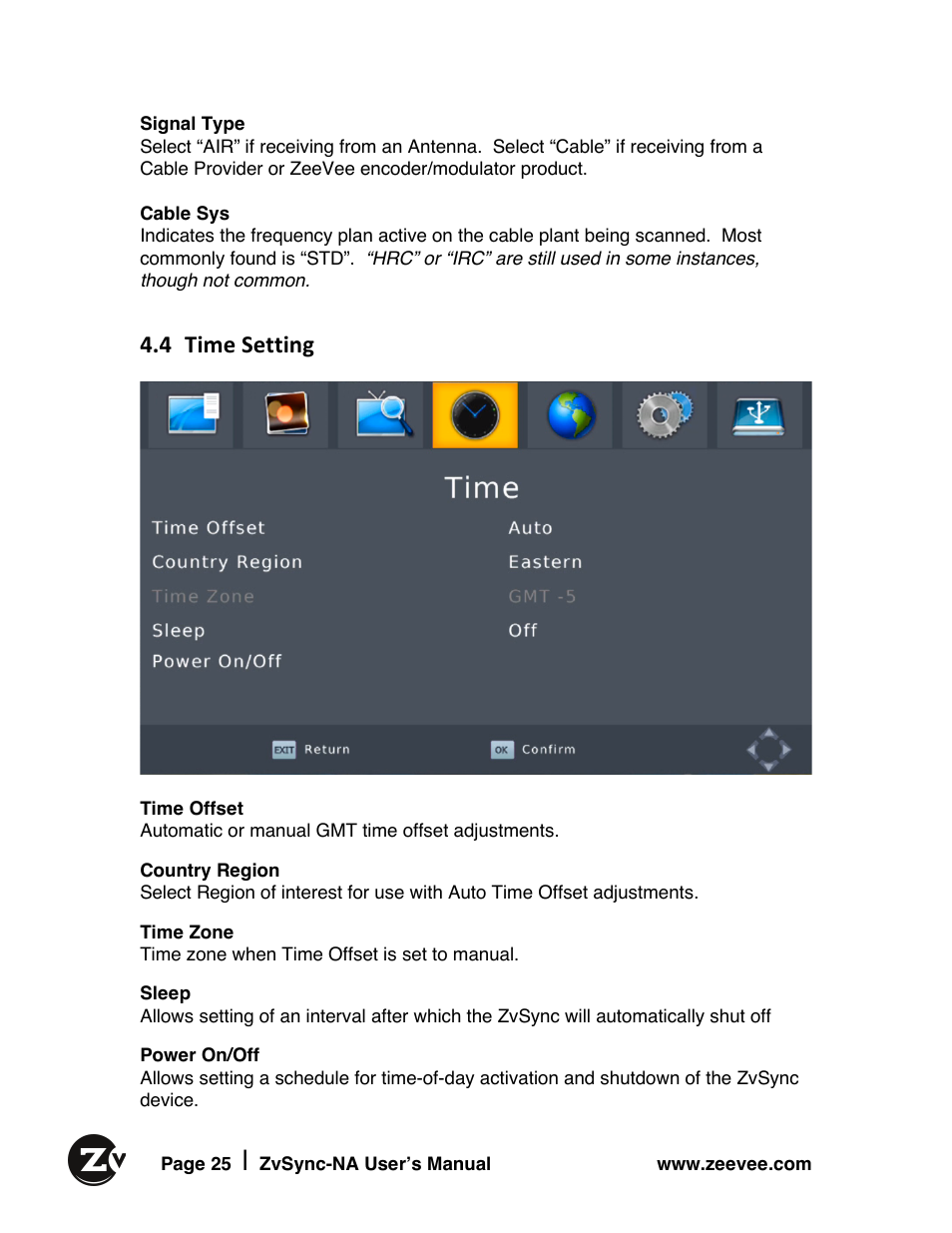 4 time setting | ZeeVee ZvSync (QAM) User Manual | Page 25 / 32