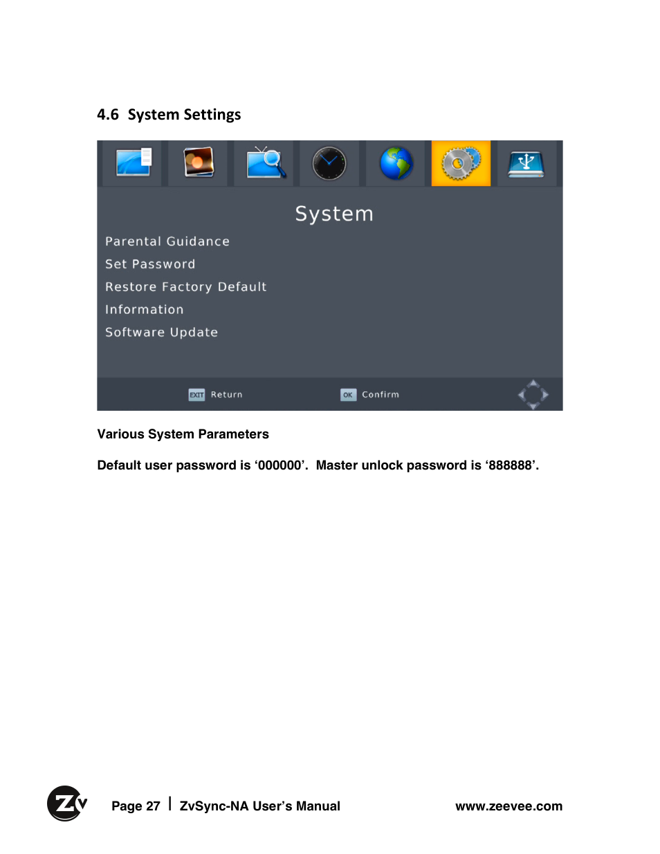 6 system settings | ZeeVee ZvSync (QAM) User Manual | Page 27 / 32