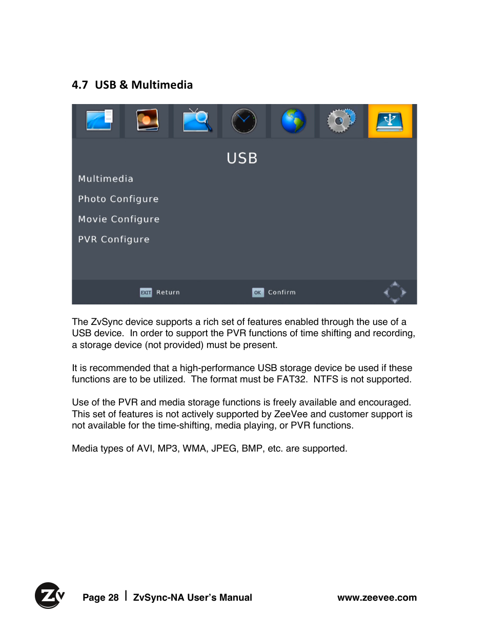 7 usb & multimedia | ZeeVee ZvSync (QAM) User Manual | Page 28 / 32