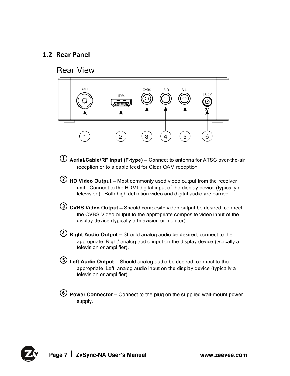 2 rear panel | ZeeVee ZvSync (QAM) User Manual | Page 7 / 32