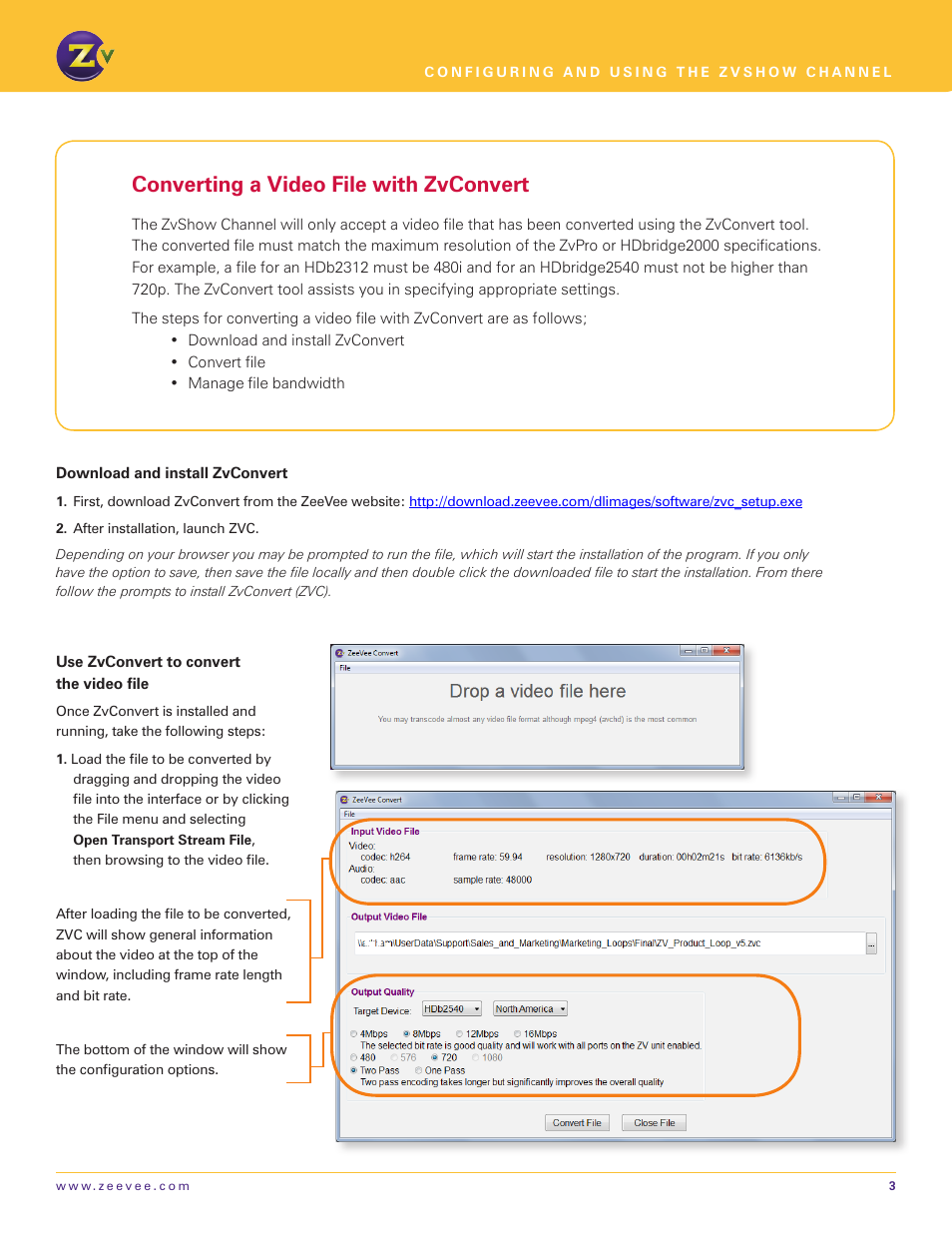 Converting a video file with zvconvert | ZeeVee ZvShow Channel (QAM & DVB-T/C) User Manual | Page 3 / 6