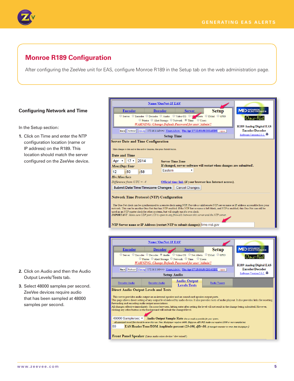 Monroe r189 configuration | ZeeVee EAS - Emergency Alert System (QAM & DVB-T/C) User Manual | Page 5 / 9