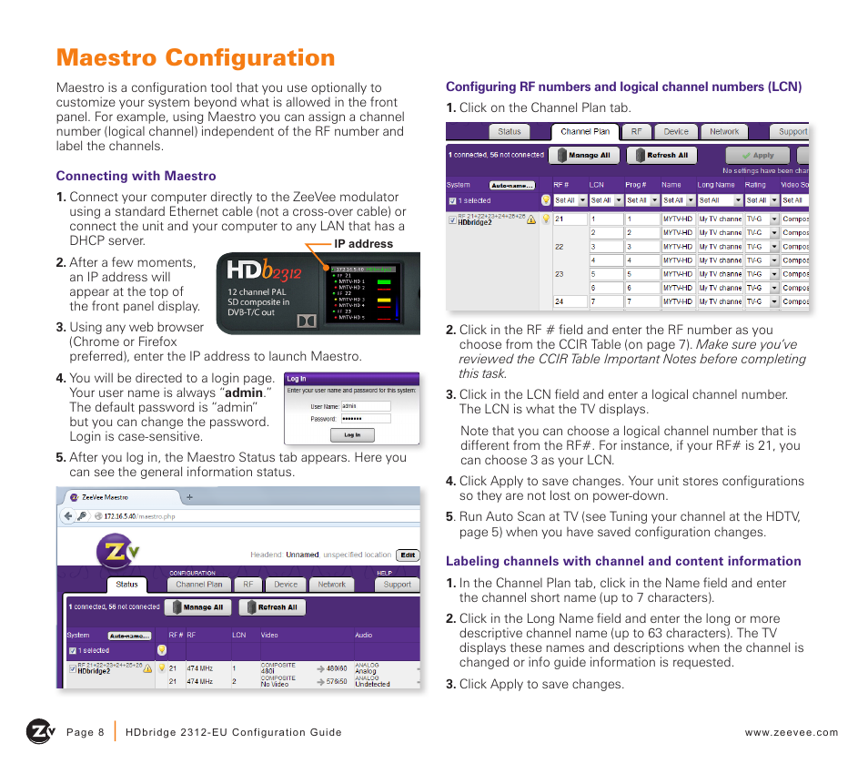 Maestro configuration | ZeeVee HDbridge 2312 (DVB-T/C) User Manual | Page 8 / 12