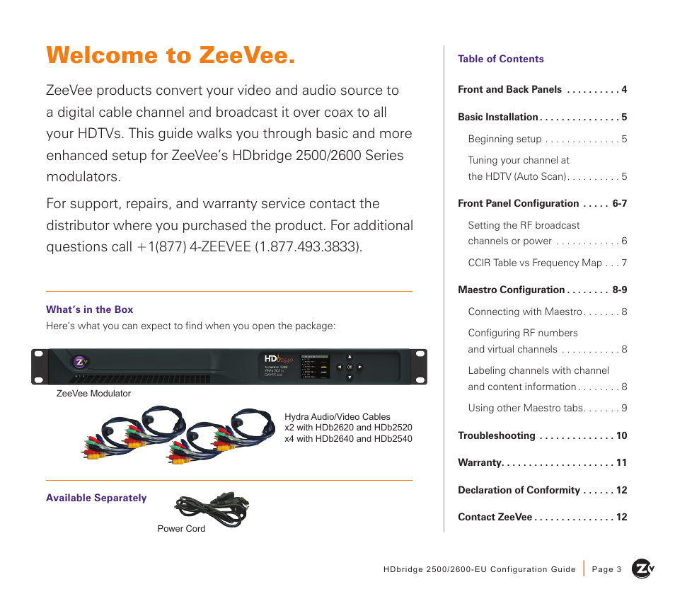 Welcome to zeevee | ZeeVee HDbridge 2500/2600 Series (DVB-T/C) User Manual | Page 3 / 12