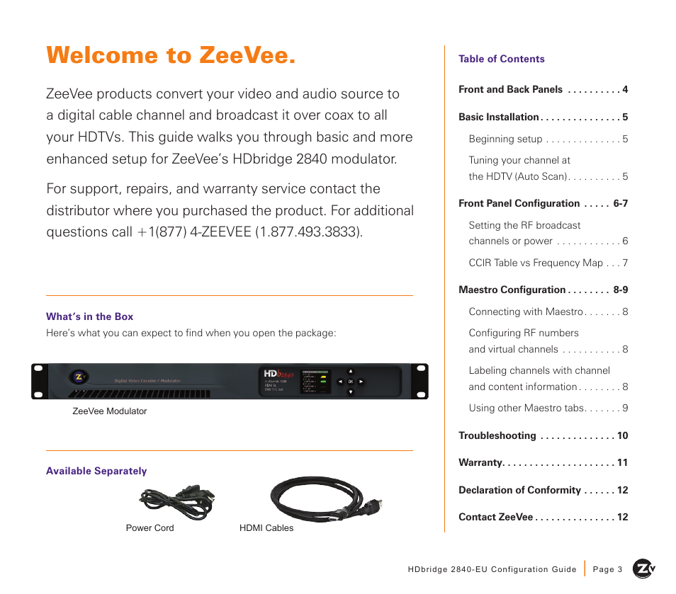Welcome to zeevee | ZeeVee HDbridge 2840 (DVB-T/C) User Manual | Page 3 / 12