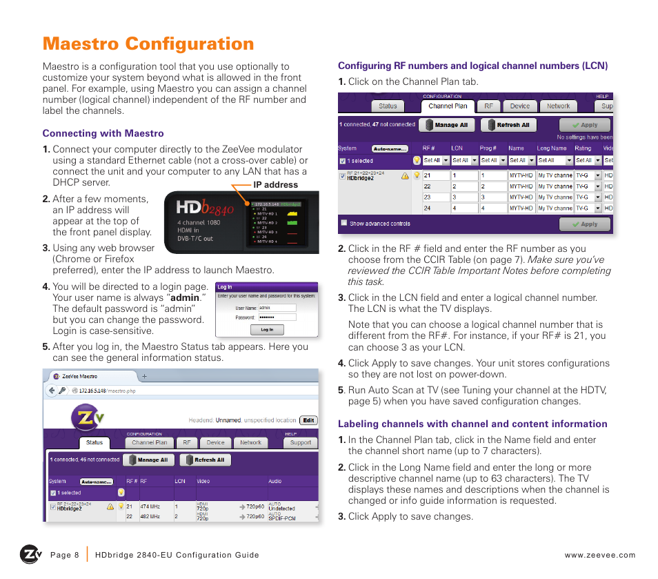 Maestro configuration | ZeeVee HDbridge 2840 (DVB-T/C) User Manual | Page 8 / 12