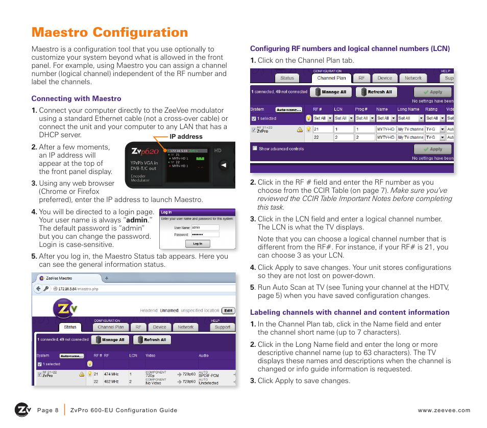 Maestro configuration | ZeeVee ZvPro 600 Series (DVB-T/C) User Manual | Page 8 / 12