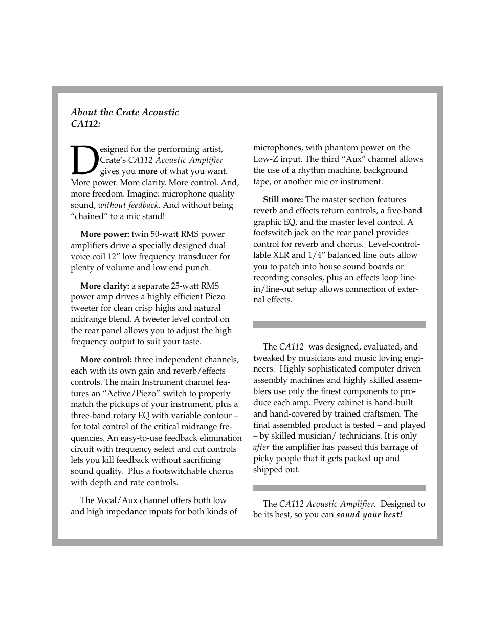 Crate Amplifiers CA112 User Manual | Page 2 / 6