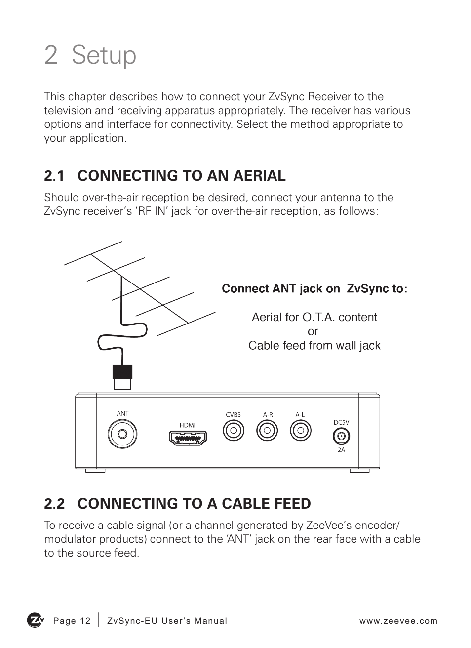 2 setup | ZeeVee ZvSync (DVB-T/C) User Manual | Page 12 / 36