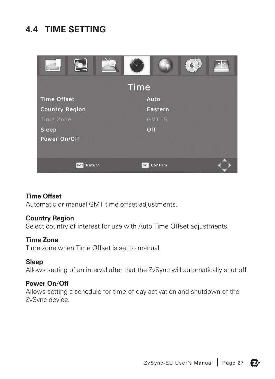 4 time setting | ZeeVee ZvSync (DVB-T/C) User Manual | Page 27 / 36