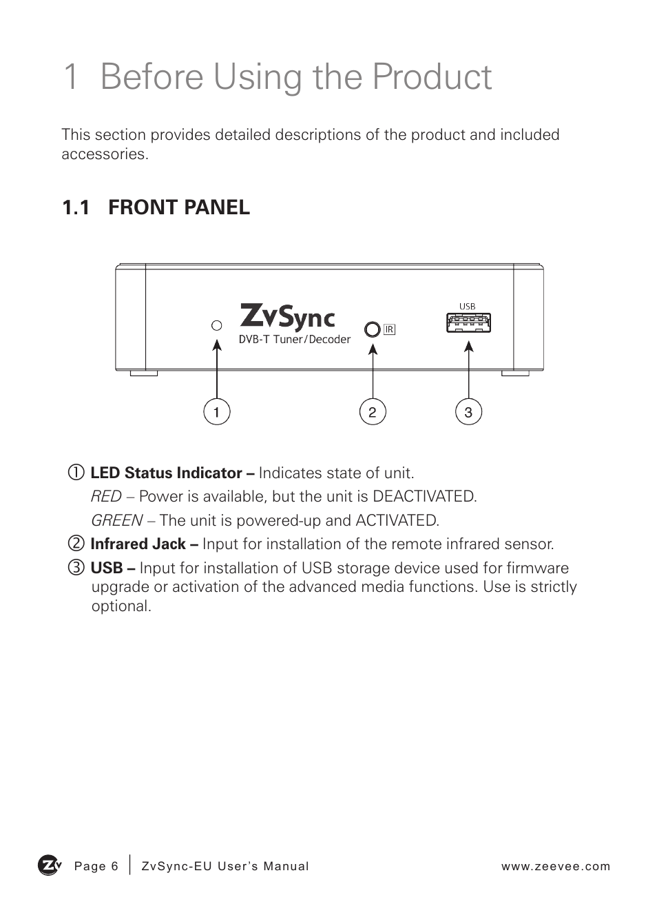 1 before using the product | ZeeVee ZvSync (DVB-T/C) User Manual | Page 6 / 36