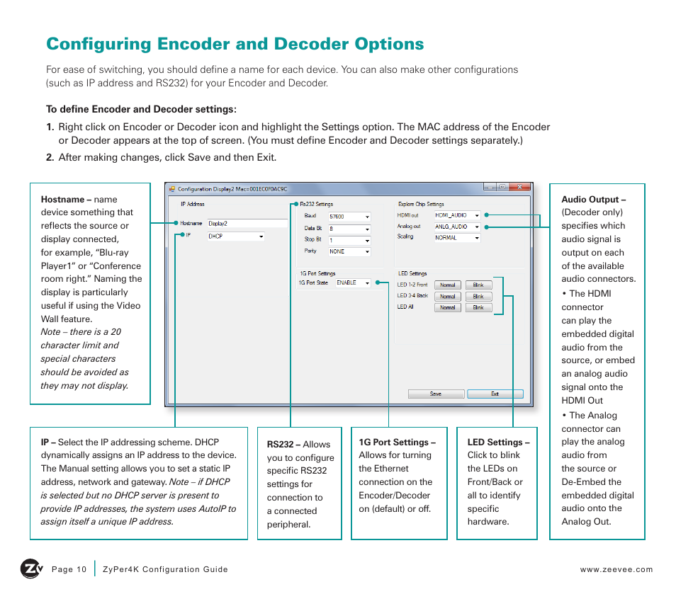 Configuring encoder and decoder options | ZeeVee ZyPer4K (10G-IP) User Manual | Page 10 / 16