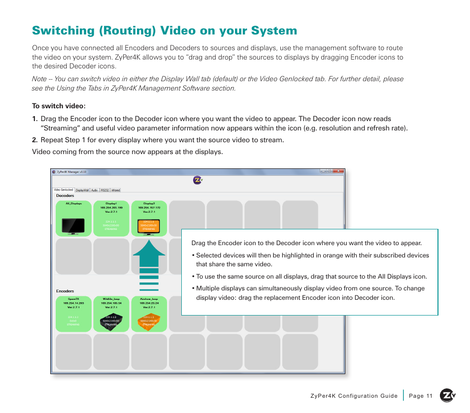 Switching (routing) video on your system | ZeeVee ZyPer4K (10G-IP) User Manual | Page 11 / 16