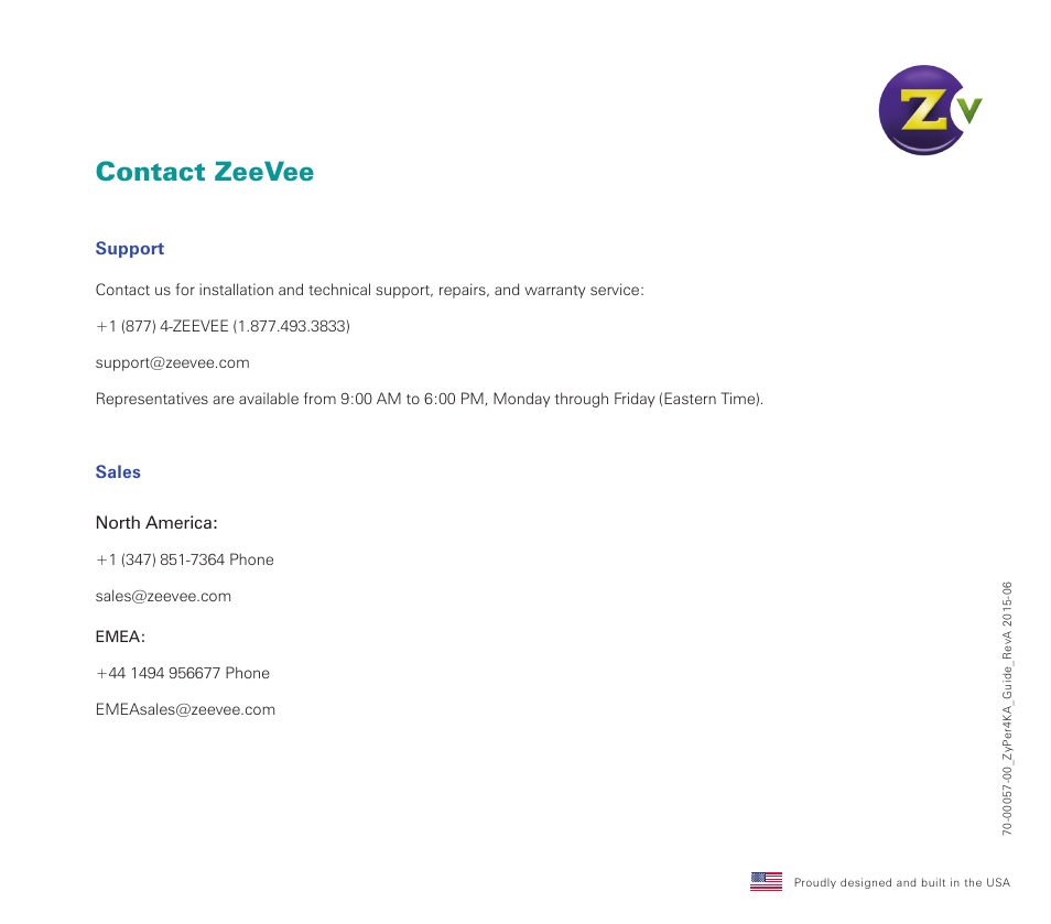 Contact zeevee | ZeeVee ZyPer4K (10G-IP) User Manual | Page 16 / 16