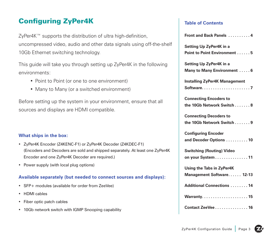 Configuring zyper4k | ZeeVee ZyPer4K (10G-IP) User Manual | Page 3 / 16