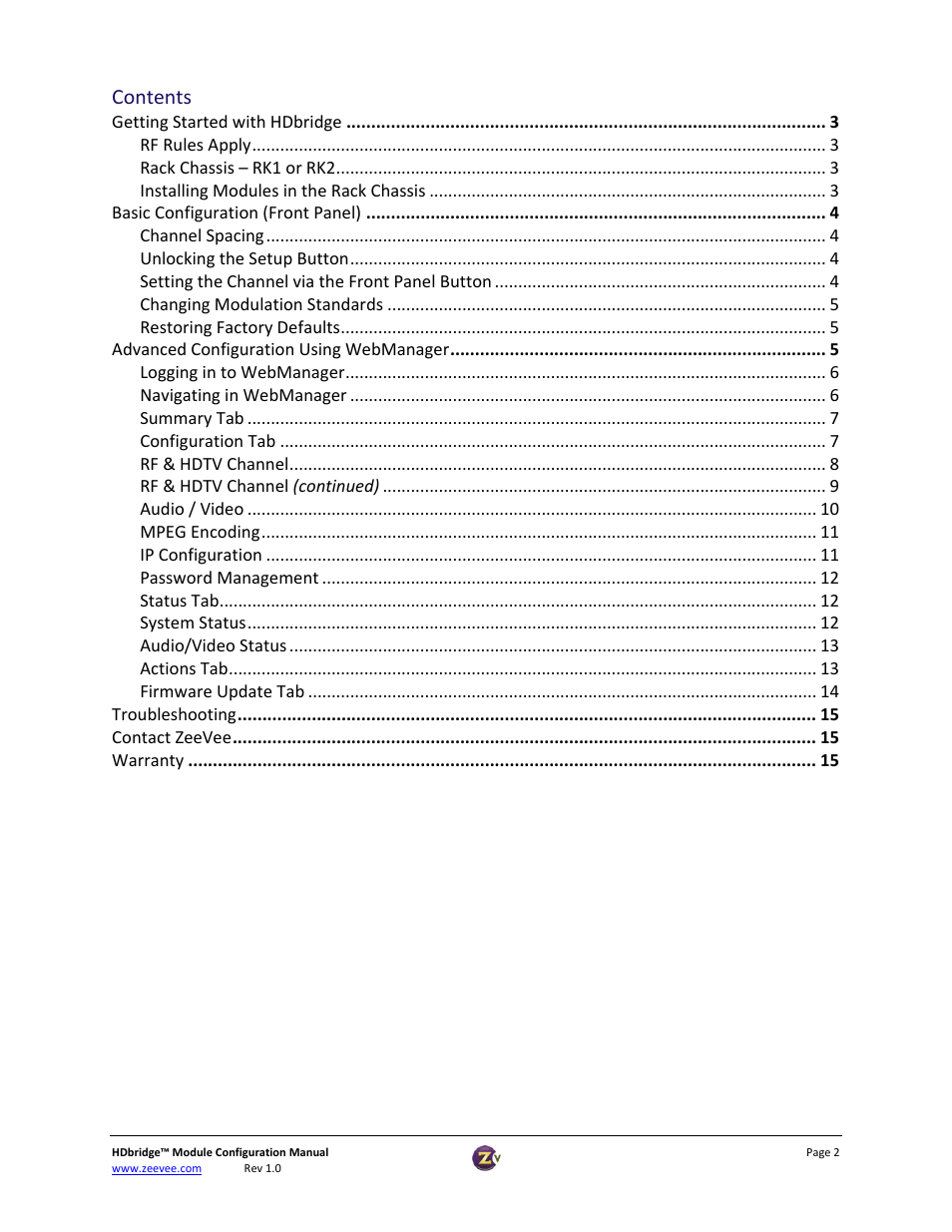 ZeeVee HDbridge Advanced User Manual | Page 2 / 15