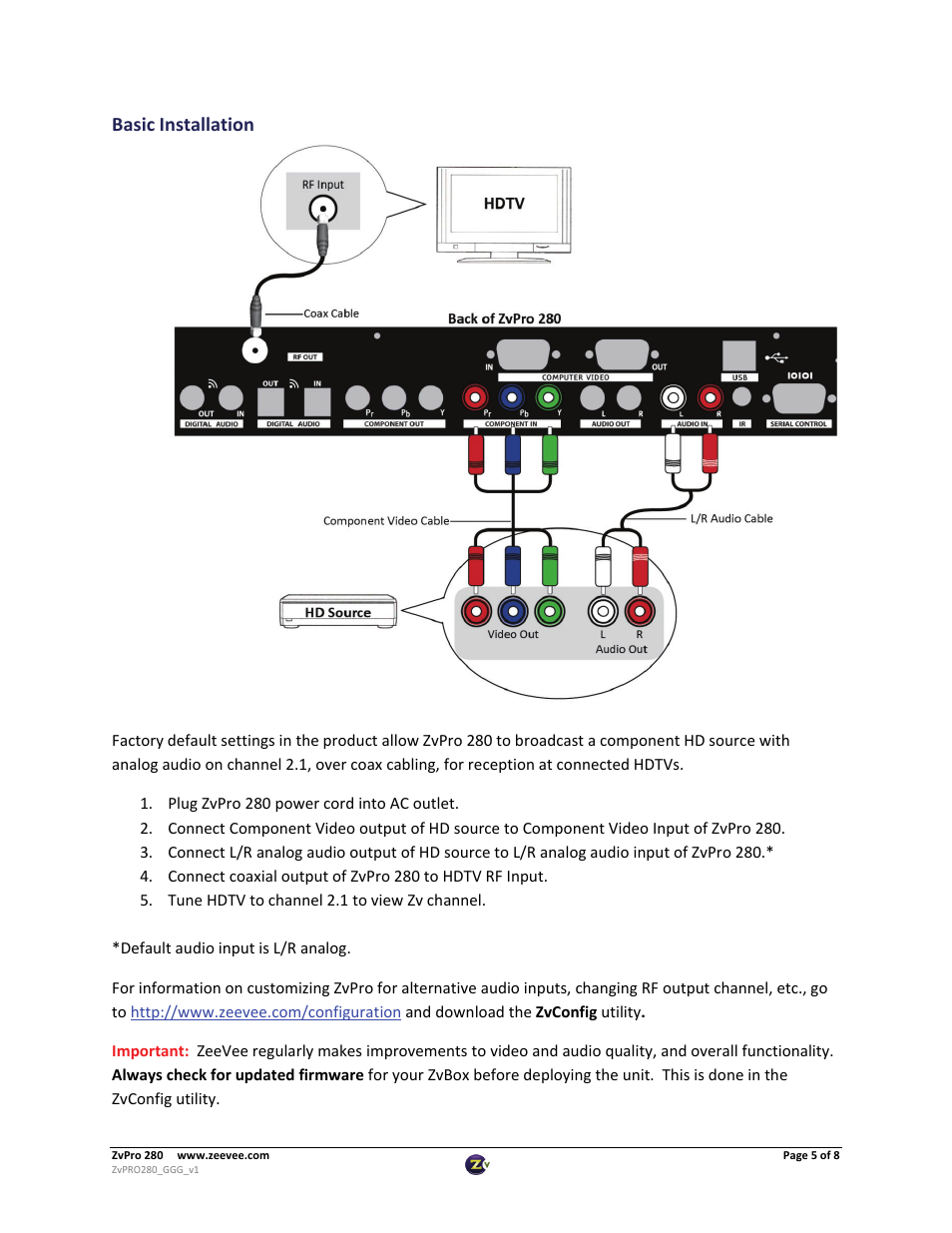 Basic installation | ZeeVee ZvPro 280 User Manual | Page 5 / 8