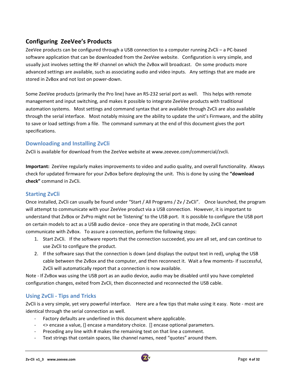 Configuring zeevee’s products | ZeeVee ZvCli User Manual User Manual | Page 4 / 32